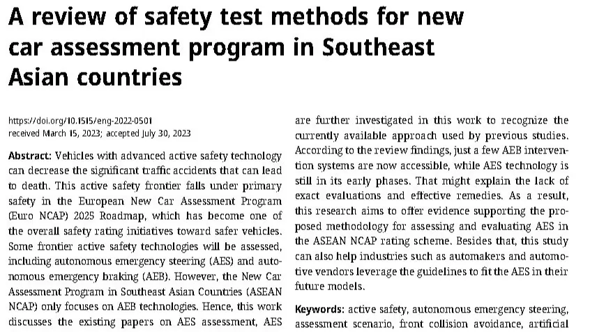 A review of safety test methods for new car assessment program in Southeast Asian countries