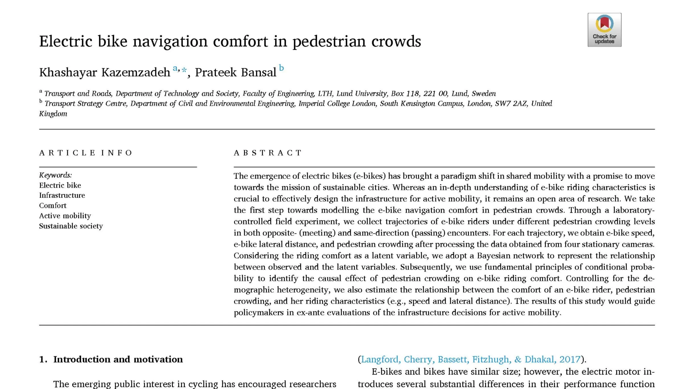 Electric bike navigation comfort in pedestrian crowds