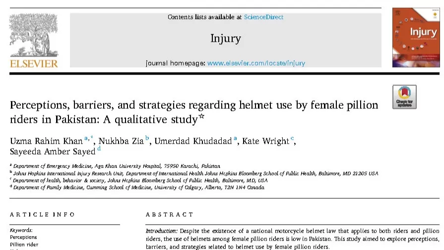 Perceptions, barriers, and strategies regarding helmet use by female pillion riders in Pakistan- A qualitative study