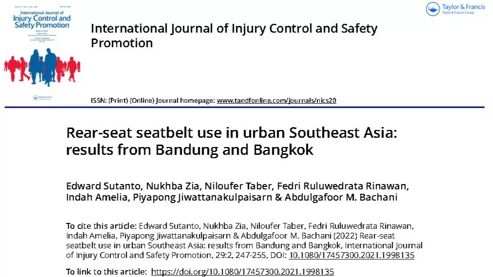 Rear-seat seatbelt use in urban Southeast Asia results from Bandung and Bangkok