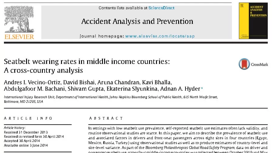 Seatbelt wearing rates in middle income countries