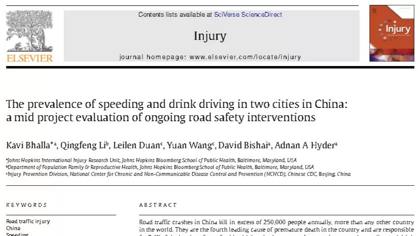 The prevalence of speeding and drink driving in two cities in China