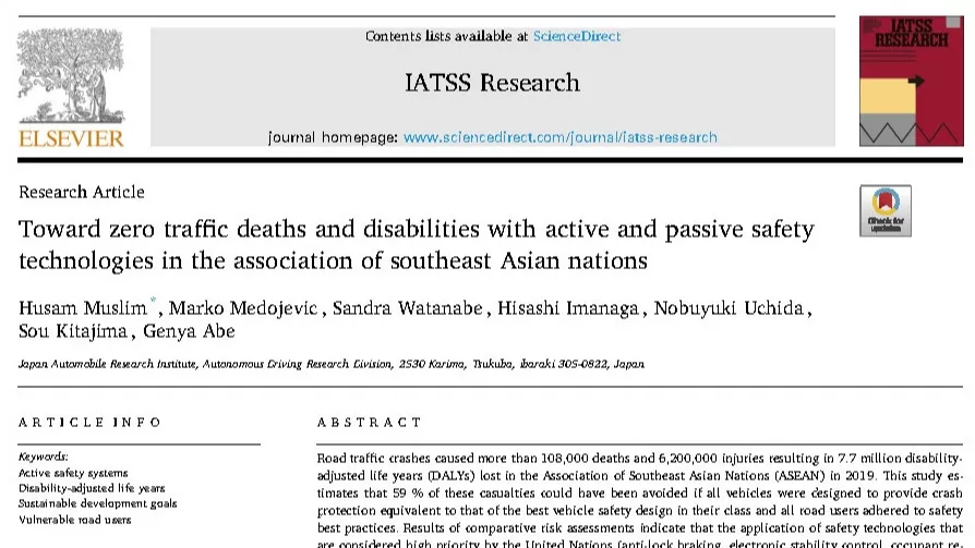 Toward zero traffic deaths and disabilities with active and passive safety technologies in the association of southeast Asian nations