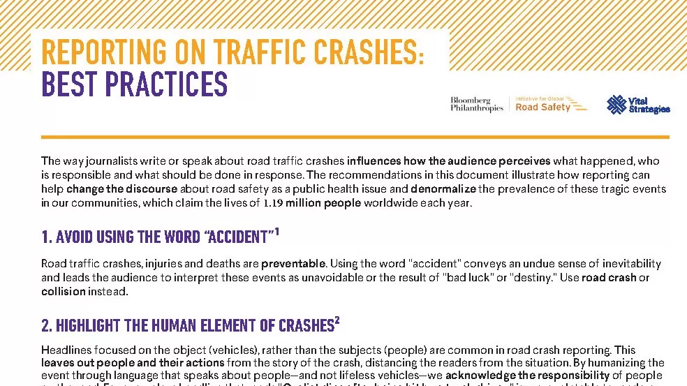 Vital Strategies. One-pager on best practices for reporting on traffic crashes