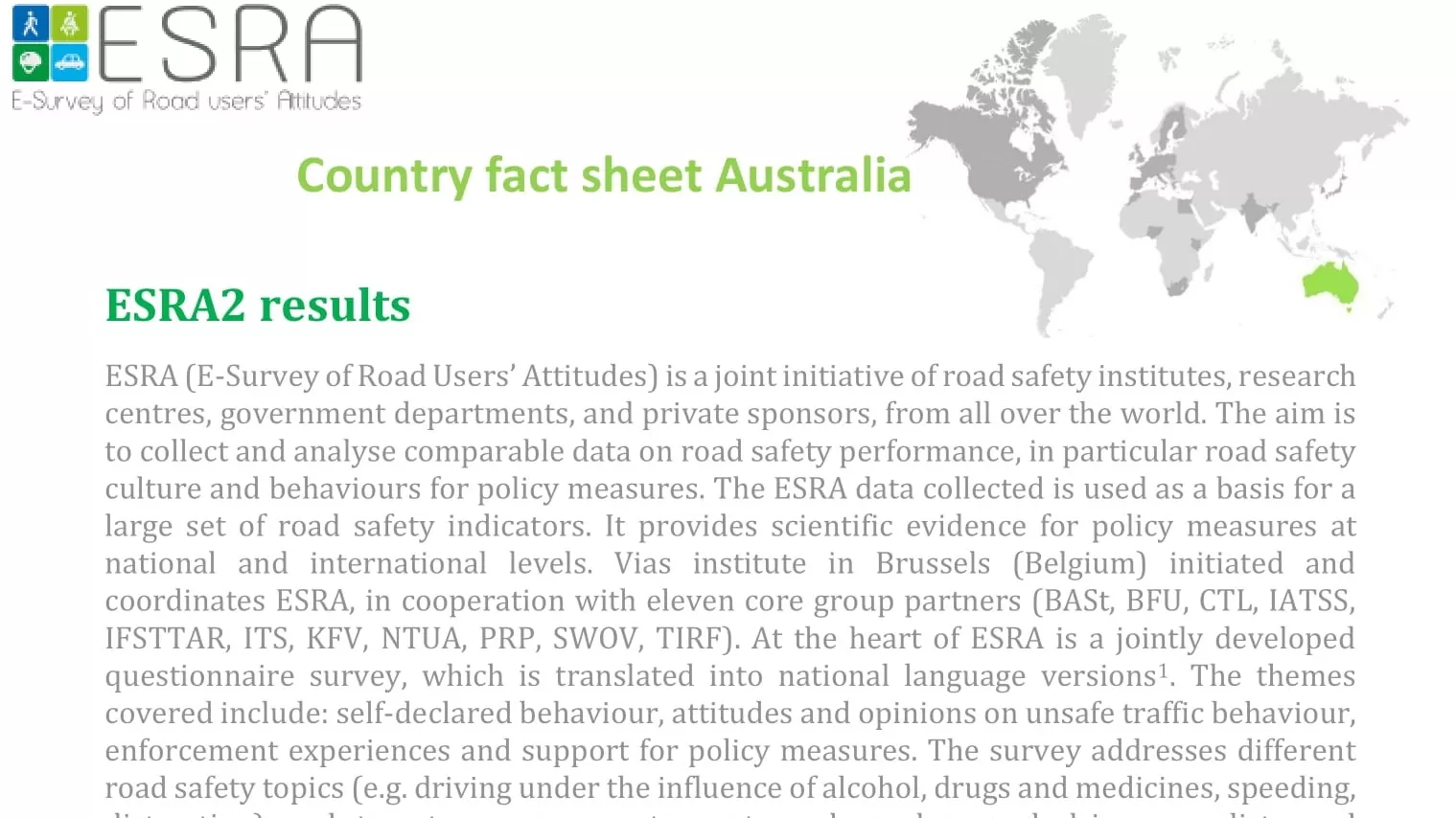 E-Survey of Road Users’ Attitudes (ESRA) - Australia Country Fact Sheet