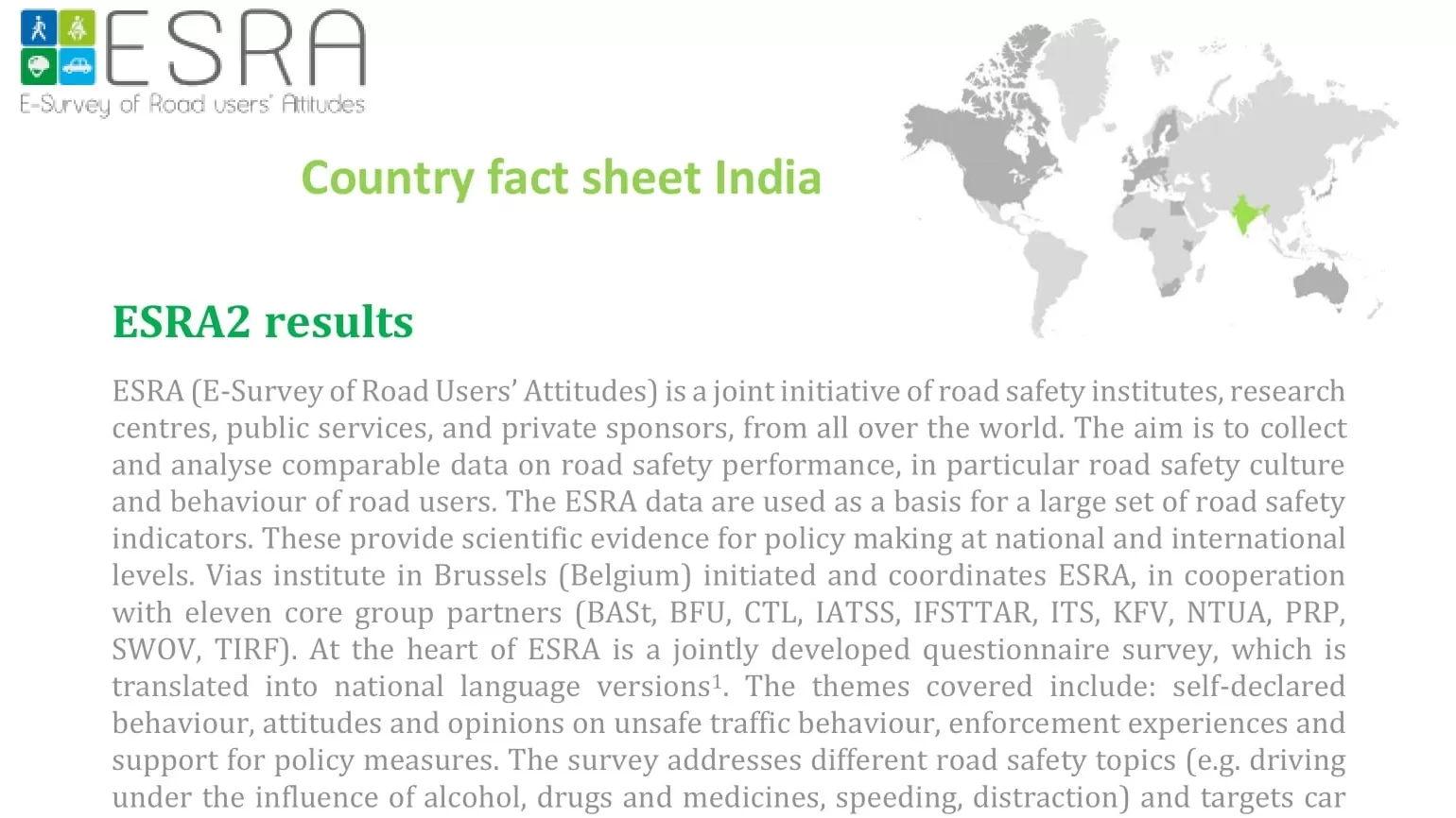 E-Survey of Road Users’ Attitudes (ESRA) - India Country Fact Sheet