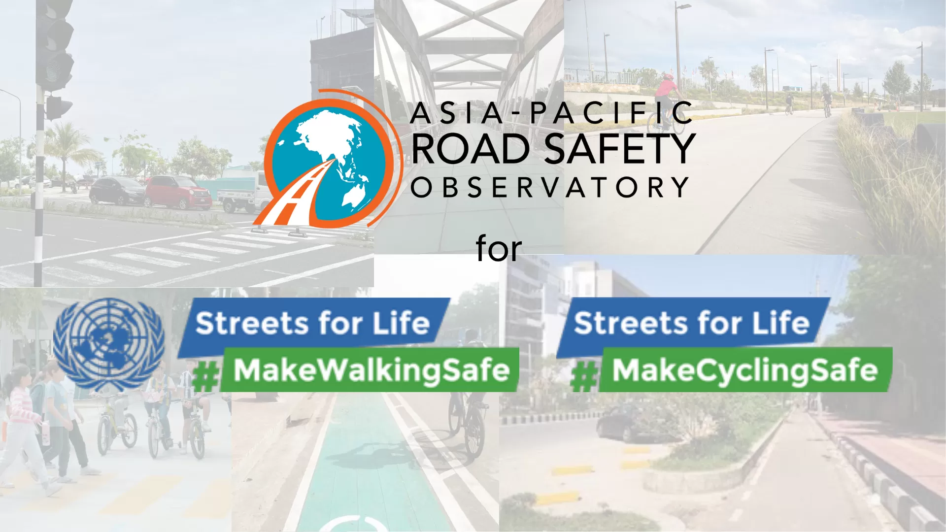 banner containing collage of photos on road safety, APRSO and UNGRSW logos