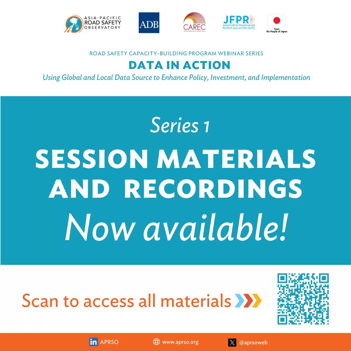 banner containing QR code to access session materials and recordings